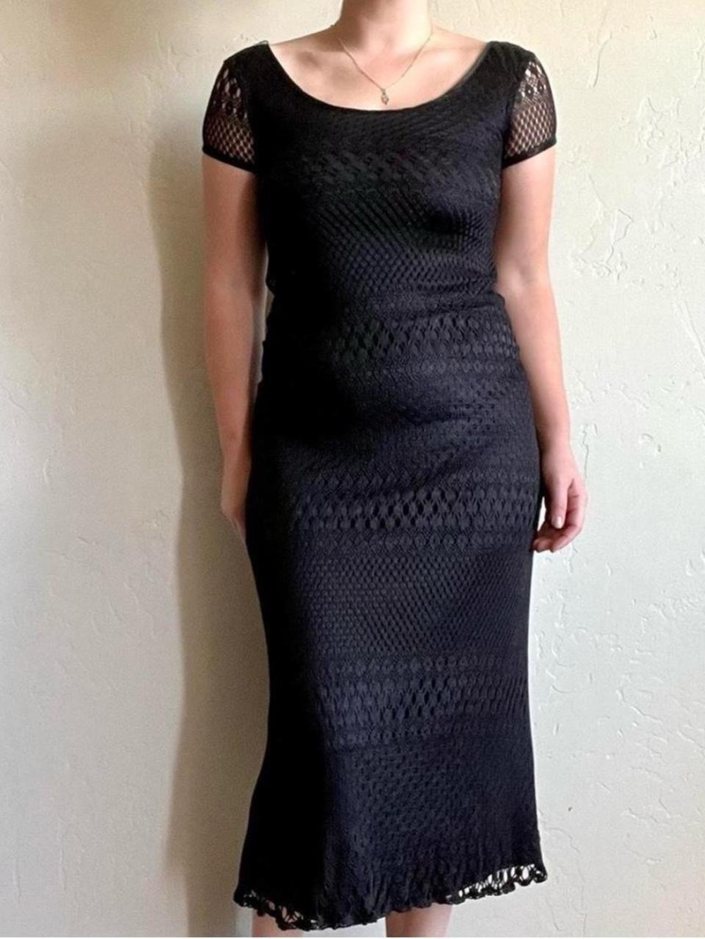 Vintage Breakin’ Loose black crocheted witchy midi dress